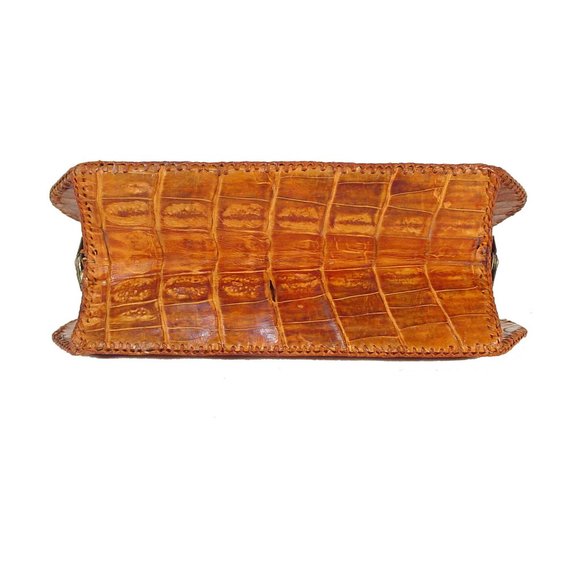 VINTAGE ALLIGATOR 40's 50's Bamboo Handle Kisslock Hardframe Mini Bag - Picture 7 of 12